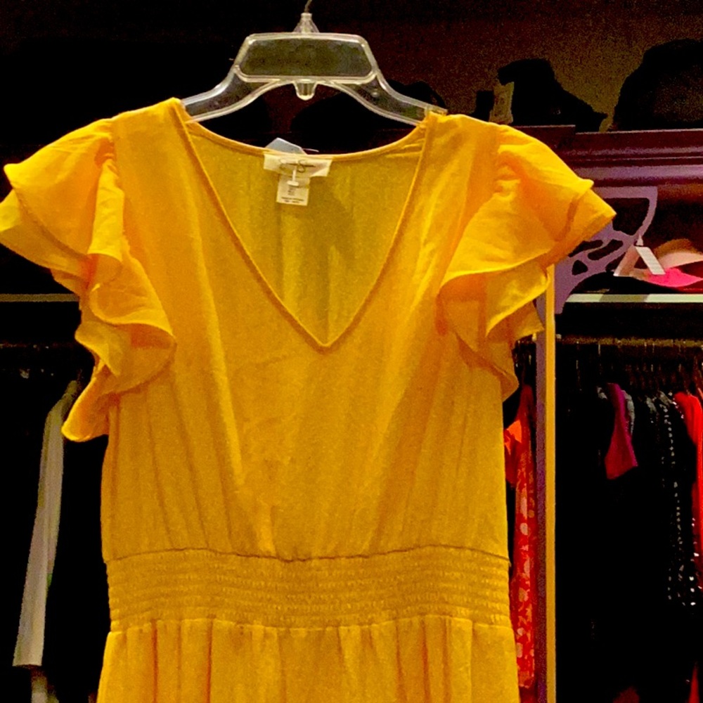 Jessica Simpson Golden Yellow Ruffled and Tiered Dress Sz Large. New.
